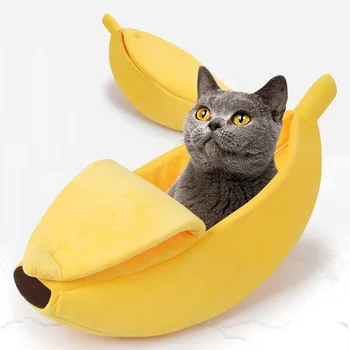 

Banana Cat Bed House Cozy Cute Banana Puppy Cushion Kennel Warm Portable Pet Basket Supplies Mat Beds for Cats & Kittens