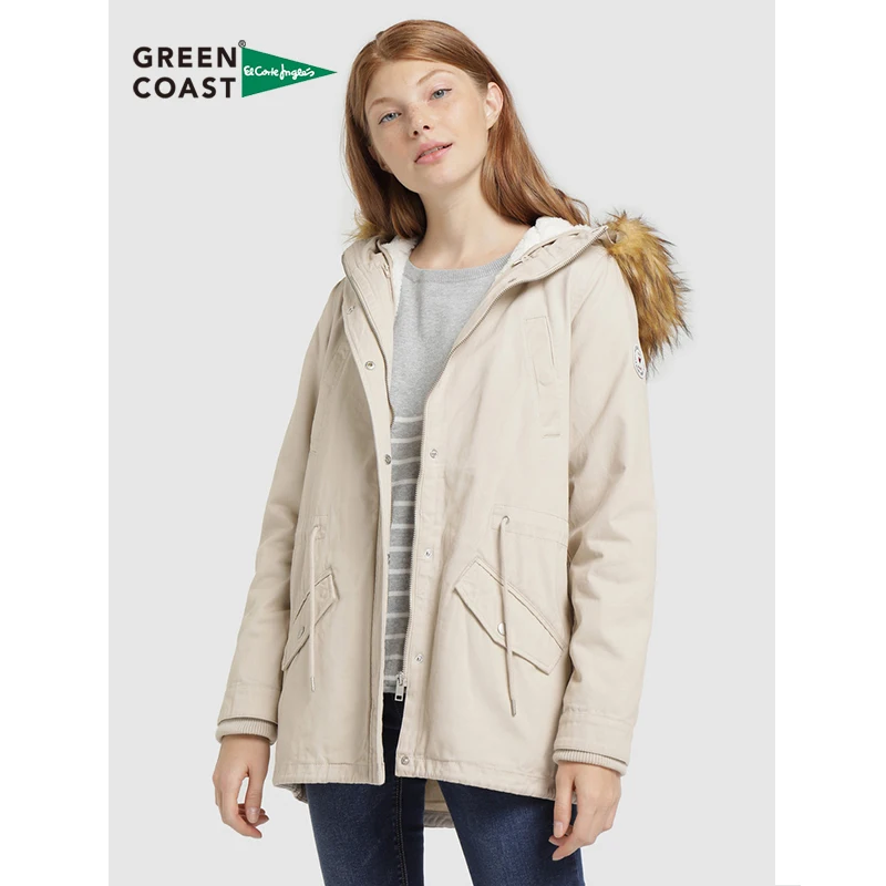 Green Coast Parka de con Capucha y Pelo Verde Prado Burdeos Negro 100% Algodón Abrigo Moda El Corte Inglés|Sudaderas con capucha y sudaderas| - AliExpress