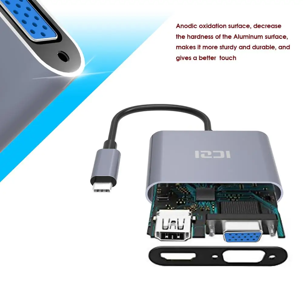 ICZI type C к HDMI VGA двойной экран адаптер 4 к USB C концентратор конвертер для Macbook Pro Air Surface Go Surface Pro 7 Matebook X