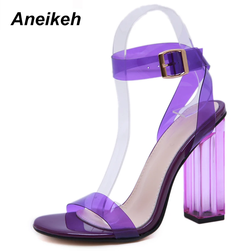 purple Aneikeh/ г. Пикантные пластмассовые прозрачные сандалии женские прозрачные босоножки на высоком каблуке с открытым носом и кристаллами модельные туфли-лодочки 11 см, размер 41, 42 - Цвет: purple