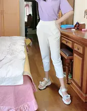 Pantalones de lino y algodón para mujer, pantalón harén holgado, informal, con cintura elástica, Color liso, para primavera y verano