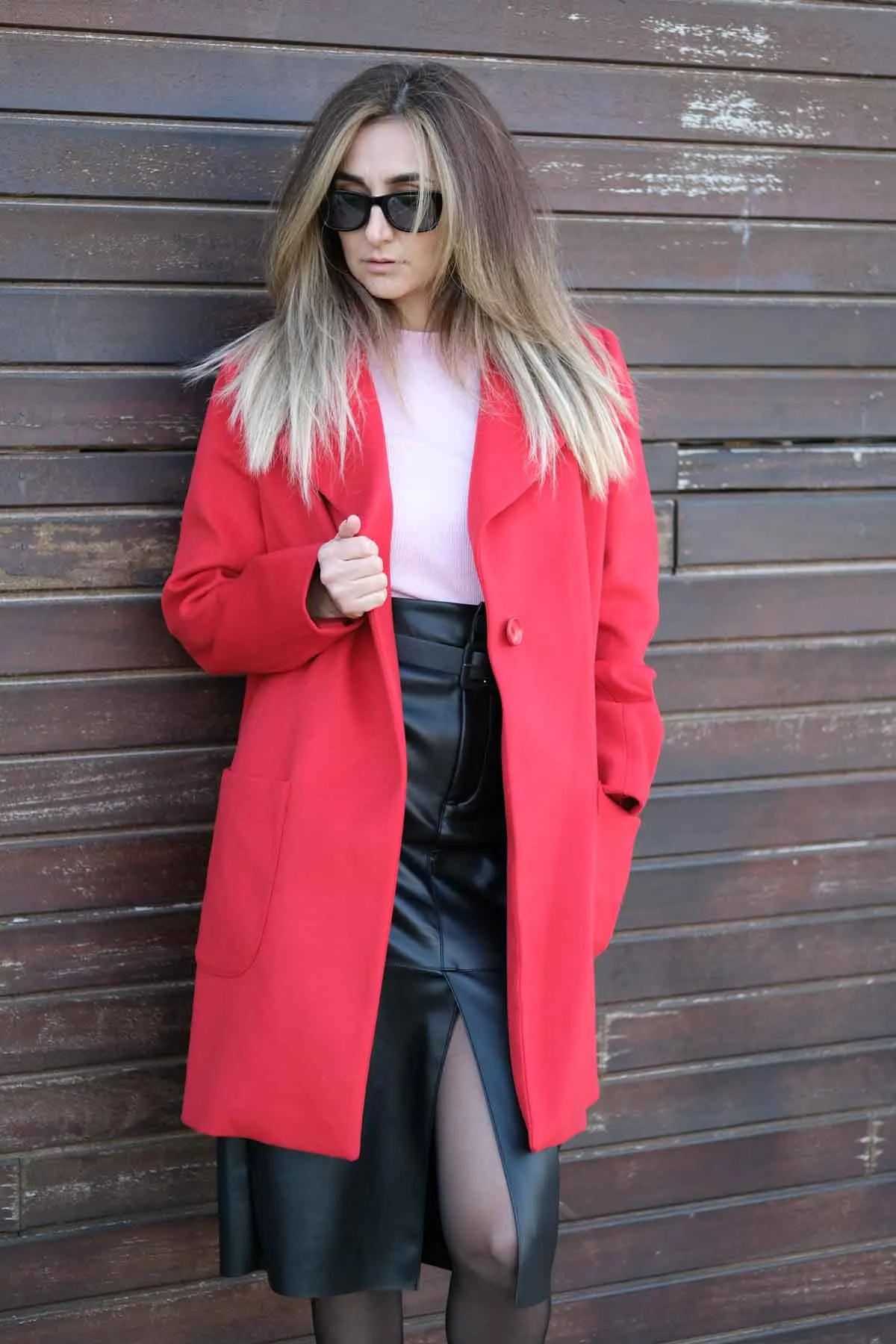 Fresh Models Red Medium Size Cashmere Coat-RA0014 Parkas