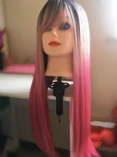 LOUIS FERRE negro Rosa rojo pelucas Cosplay largo recto Ombre peluca sintética con flequillo negro las mujeres Afro resistente al calor de fibra