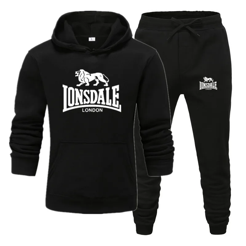 Модные мужские толстовки с принтом LONSDALE, костюмы, фирменный спортивный костюм, мужские толстовки в стиле хип-хоп+ спортивные штаны, осенне-зимний флисовый пуловер с капюшоном