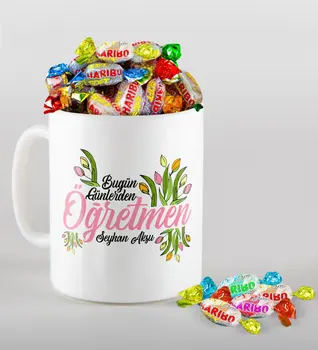 

Personalized Day Today Teacher Mug and Haribo Candy Gift Seti-1