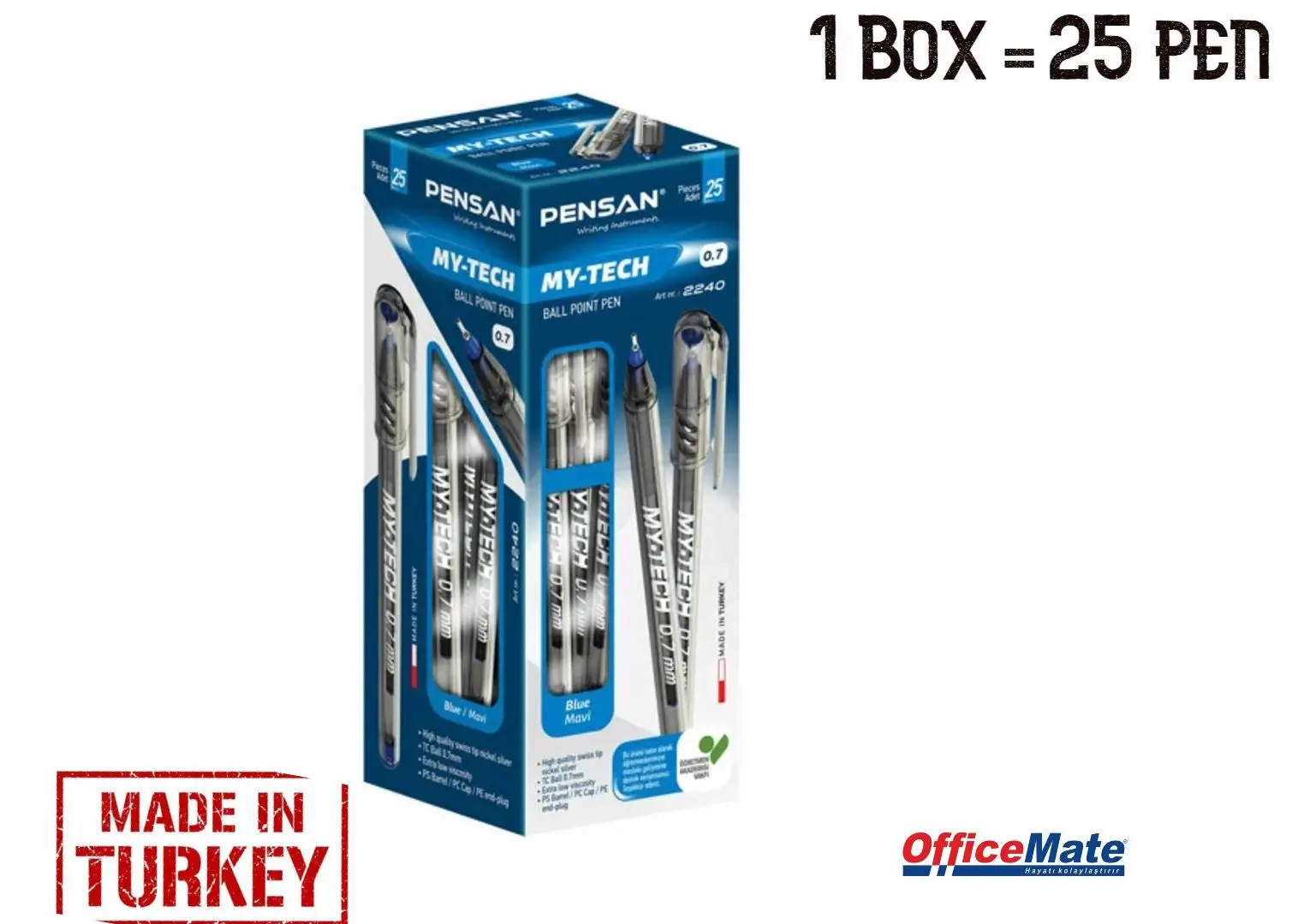 Pensan My-Tech(2240) 0.7 Tfukenmez Kalem 25'Li Muslimate/Mavi/Siyah Kaliteli Muslimate.