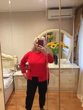 Big-Size T-Shirt Irregular Long-Sleeve Red EAM Fashion Women Spring Round-Neck 