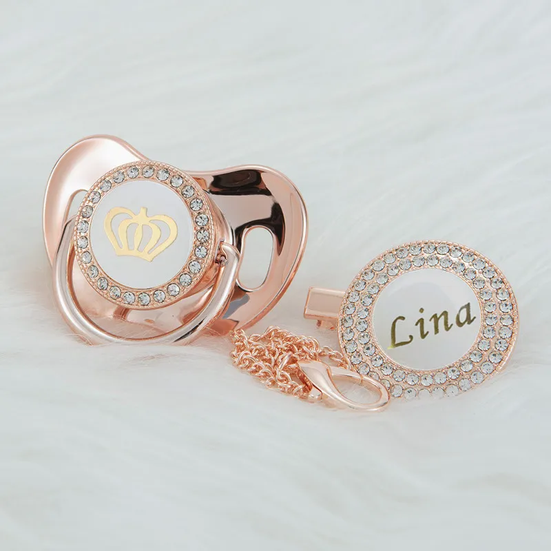 MIYOCAR custom name pacifier clip bling white crown pacifier and pacifier clip set luxurious unique gift PCW
