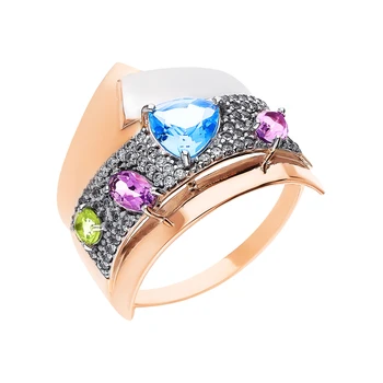 

Gold ring with хризолитом, amethyst, topaz and cubic zirconia sunlight sample 585