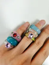 Si ME Ins estética de resina transparente de cristal acrílico coreano geométrico Irregular plaza de anillos para las mujeres joyería de moda