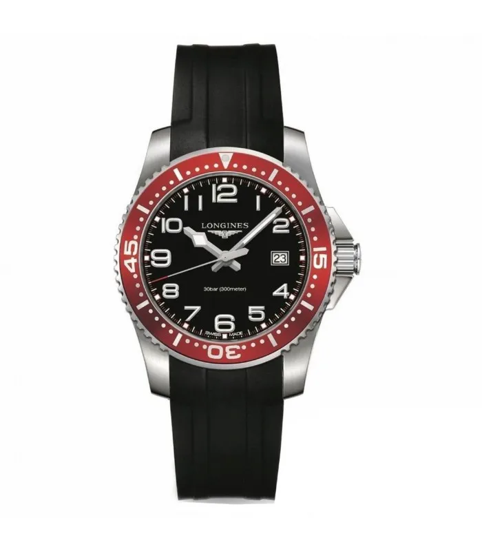 LONGINES HYDROCONQUEST красный ободок кварц L3.688.4.59.2
