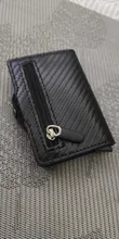 Tarjetero de Metal RFID con botón para hombre, Cartera de fibra de carbono con protección, delgada, antirrobo, 2021