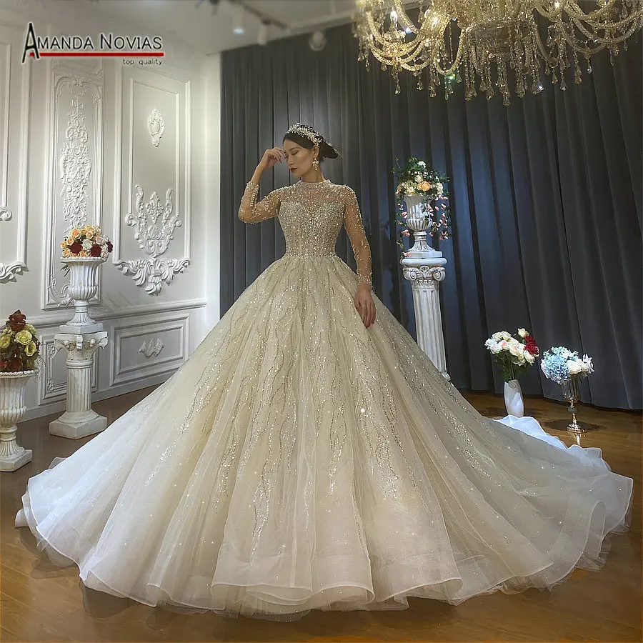 High-Quality-Bridal-dress-Elegant-High-Neckline-With-Long-Sleeves ...
