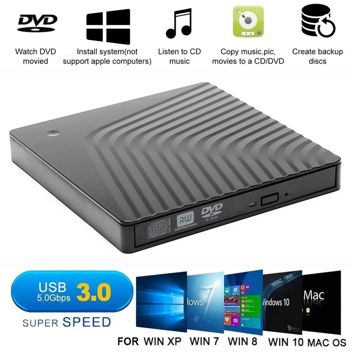 USB 3.0 Slim zewnętrzna DVD RW przenośna nagrywarka CD napęd nagrywarki