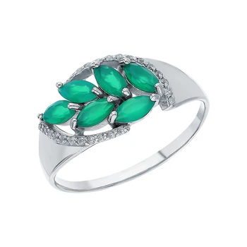 

Silver ring with cubic zirconia and agate sunlight sample 925