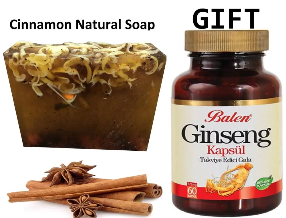 

Anti Acne Cinnamon Natural Handmade Soaps 100 gr+Gift Food Supplement Herbal Health GINSENG Organic Extract 60 Capsul