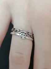 Anillos abiertos con cara feliz sonriente para mujer, anillos abiertos ajustables apilables de enlace, joyería trenzada, Color plateado antiguo Punk, A835