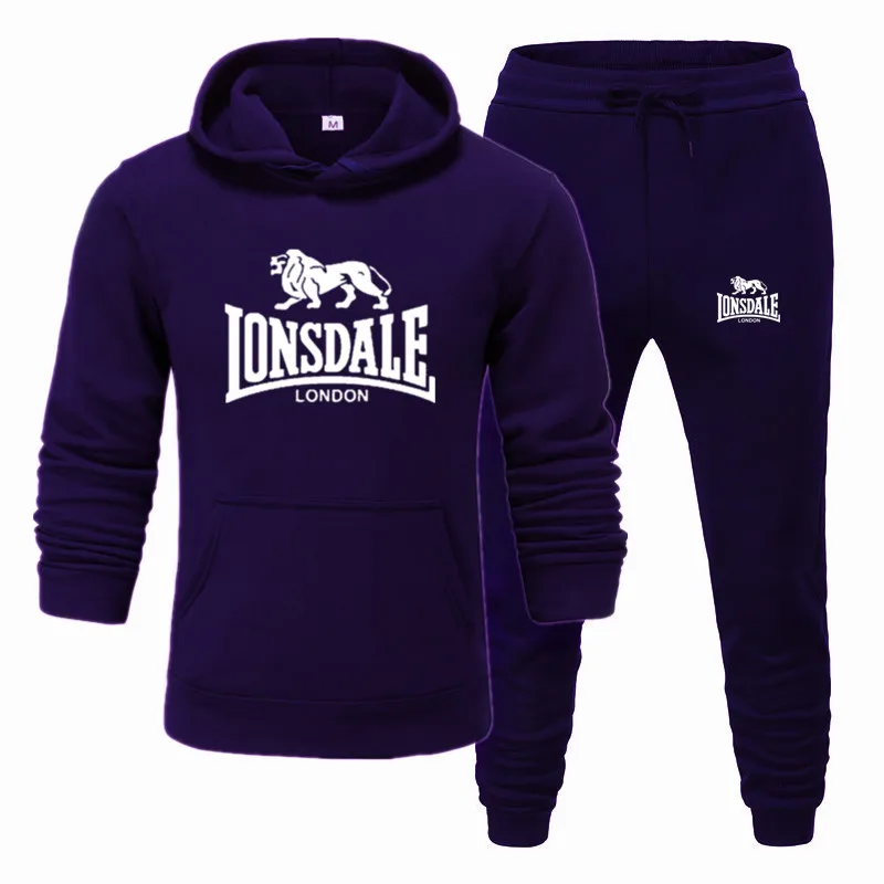 Модные мужские толстовки с принтом LONSDALE, костюмы, фирменный спортивный костюм, мужские толстовки в стиле хип-хоп+ спортивные штаны, осенне-зимний флисовый пуловер с капюшоном