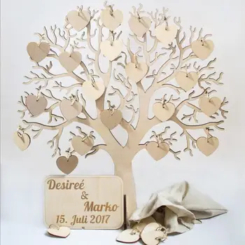 

Wood Tree Wedding Guest Book 3D tree Guest Book Wishing Tree Wooden Hearts Pendant Drop Ornaments for Wedding Party Decoration