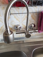 Kitchen Faucet Sink-Tap Mixers Wall-Mounted Stainless-Steel Double-Holes Flexible Swivel