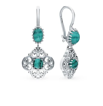

Silver earrings with malachite sunlight sample 925