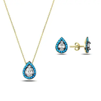 

Angemiel 925 Silver Nano Turquoise Gemstone Set-Gold Plated
