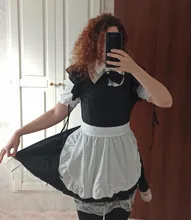 Maid Cosplay Costume Outfit Blocked Pinafore Short-Sleeves Lolita-Dress Halloween Girls