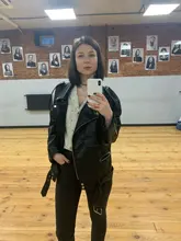 Jacket Coat Fitaylor Faux-Leather Loose Outwear Casual PU Sashes Black Tops Bf-Style