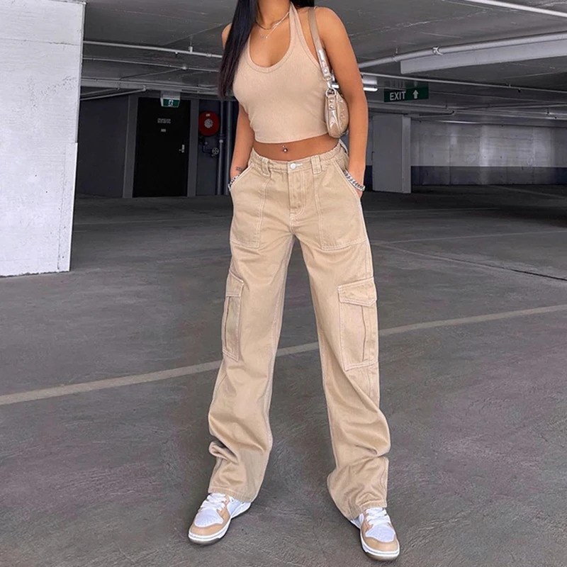 Vintage Khaki Wide Leg Cargo Pants 