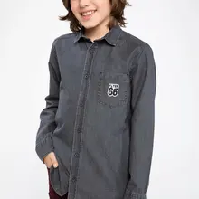 DeFacto/зимние черные джинсовые рубашки для мальчиков детские рваные джинсовые рубашки с карманами Shirt-J4785A618WN с длинными рукавами для мальчиков