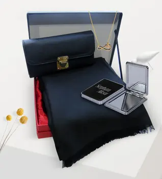 

Women Custom Letter Infinity Gold Heart Necklace Mirror Wallet Shawl Gift Set