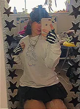 Tops Cute Tees Tshirt Harajuku Oversized Batwing Long-Sleeve Street-Girls Gothic Punk