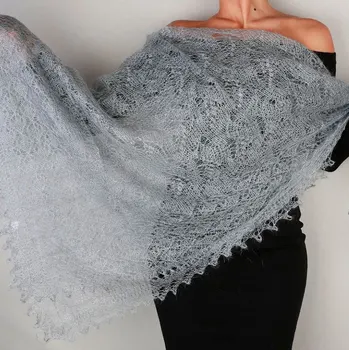

Scarf down shawl handmade stole openwork, (light gray), 200x60