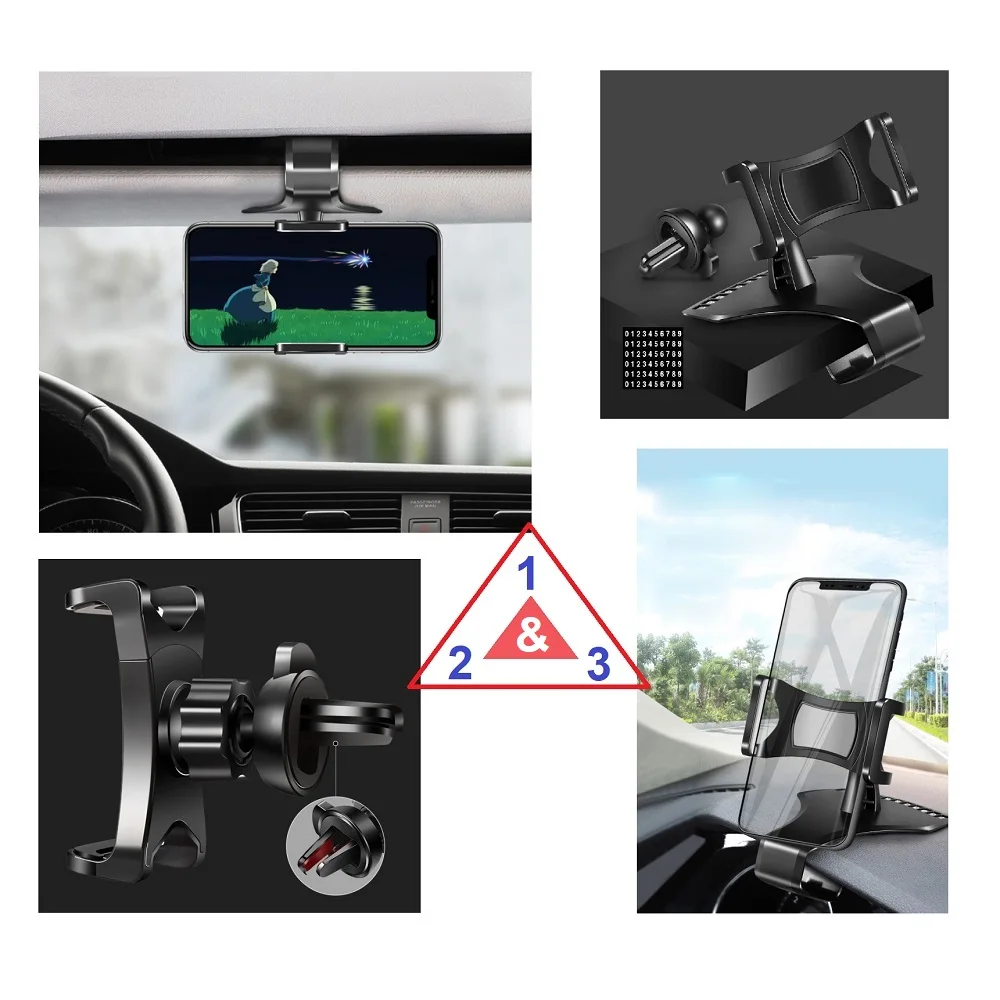 Smartphone Supporto Gps Per Auto 3 In 1: Dash Clip/Visiera E Clip Di Rete Ac Per Live Y13, Bbk Vivo Y13
