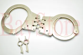 

Professional 3 Hinged Steel Professional Handcuffs Carbon Nickel Coated Steel Sexy Fantasy Doubl Handcuffs New In Box + + 2 Keys