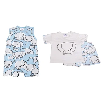 

Luggi Baby Boy's Elephant Singlet Romper and Short & Tshirt Set (3 Pieces)