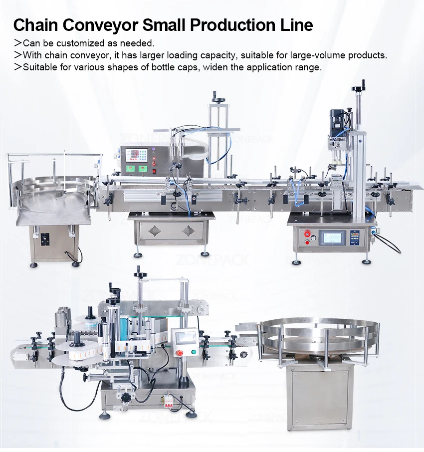 ZONEPACK Small Automatic Production Line Pneumatic Juice Gel Bottle Filling Capping And Flat Labeling Machine for Cosmetic
