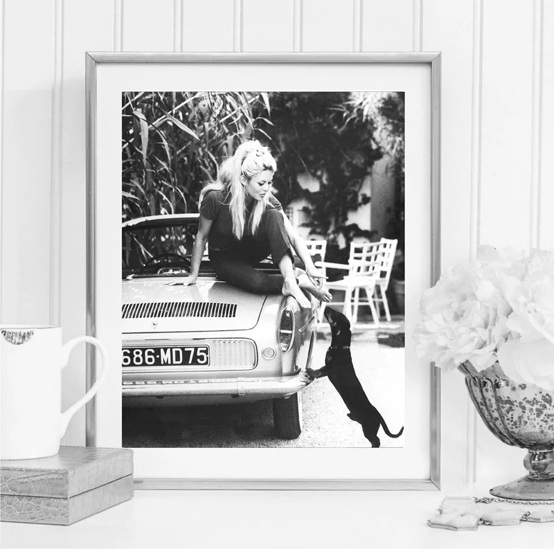 黒 白有名なモデル写真のヴィンテージ絵壁の芸術キャンバスプリントの装飾ブリジット バルドーフランスのファッションポスターアート Paintng 絵画 書道 Aliexpress