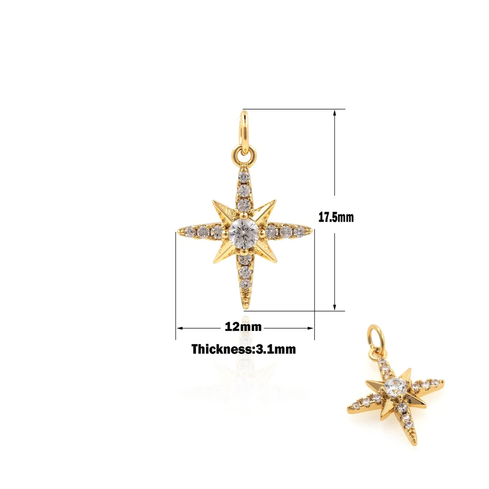 

Golden Polaris Pendant Micropavé Polaris Star Charm Cubic Zirconia Necklace DIY Jewelry Components 17.5×12×3.1mm