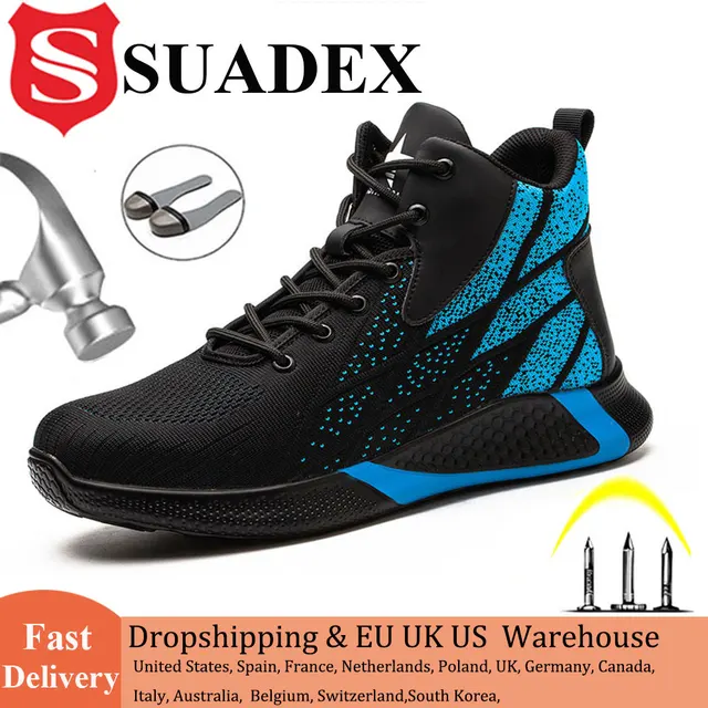 SUADEX Work Boots Safety Steel Toe Shoes Men Breathable Sneakers Shoes Ankle Hiking Boots Anti-Piercing Protective Footwear 1