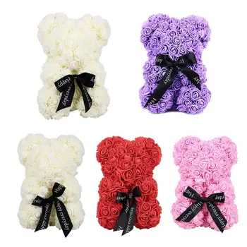 

Artificial Rose Bear Box Foldable Flower Box DIY Festival [Party Wedding Party Christmas Party Gifts Valentine'S Day Gift Box