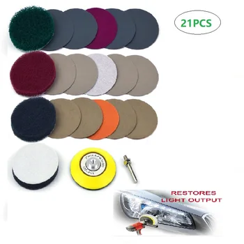 

21pcs Car Polishing Pads Restoration Headlight Repair Set Mop Sanding Discs Pad M16 Drill Adapter Low High Grain Polishing Pad