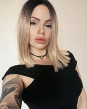 NNZES-peluca recta con corte Bob para mujeres negras, pelo sintético, parte media, resistente al calor, pelo Natural, 14 pulgadas