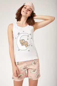 

Happiness ist. Women's Printed Undershirt Shorts Knitted Pajama set EC00014