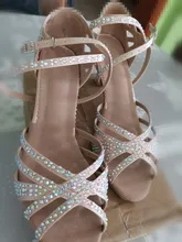 WUXIJIAO-Zapatos de baile de satén con diamantes de imitación para mujer, baile latino, suela suave, para salsa, tacón de 5 a 10cm