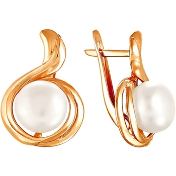 

Примаэксклюзив earrings with 2 pearls in red gold