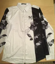 Blouse Men Clothing Color-Shirt Long-Sleeve Slim-Fit Patchwork Digital-Print Fashion