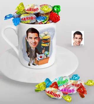 

Personalized Mr Teacher Caricature Of Turkish Coffee cup And Haribo Candy Gift Seti-2