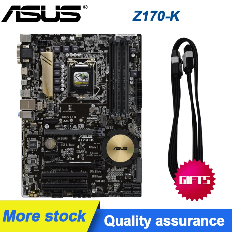 Asus Z170-K LGA 1151 Motherboard DDR4 USB3.1 M.2 PCI-E 3.0 SATA 3 ATX Intel Z170 For Sixth generation Core i5-7500 c | Компьютеры и