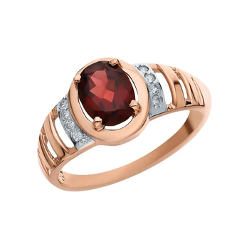 

Gold ring with cubic zirconia and Garnet sunlight sample 585